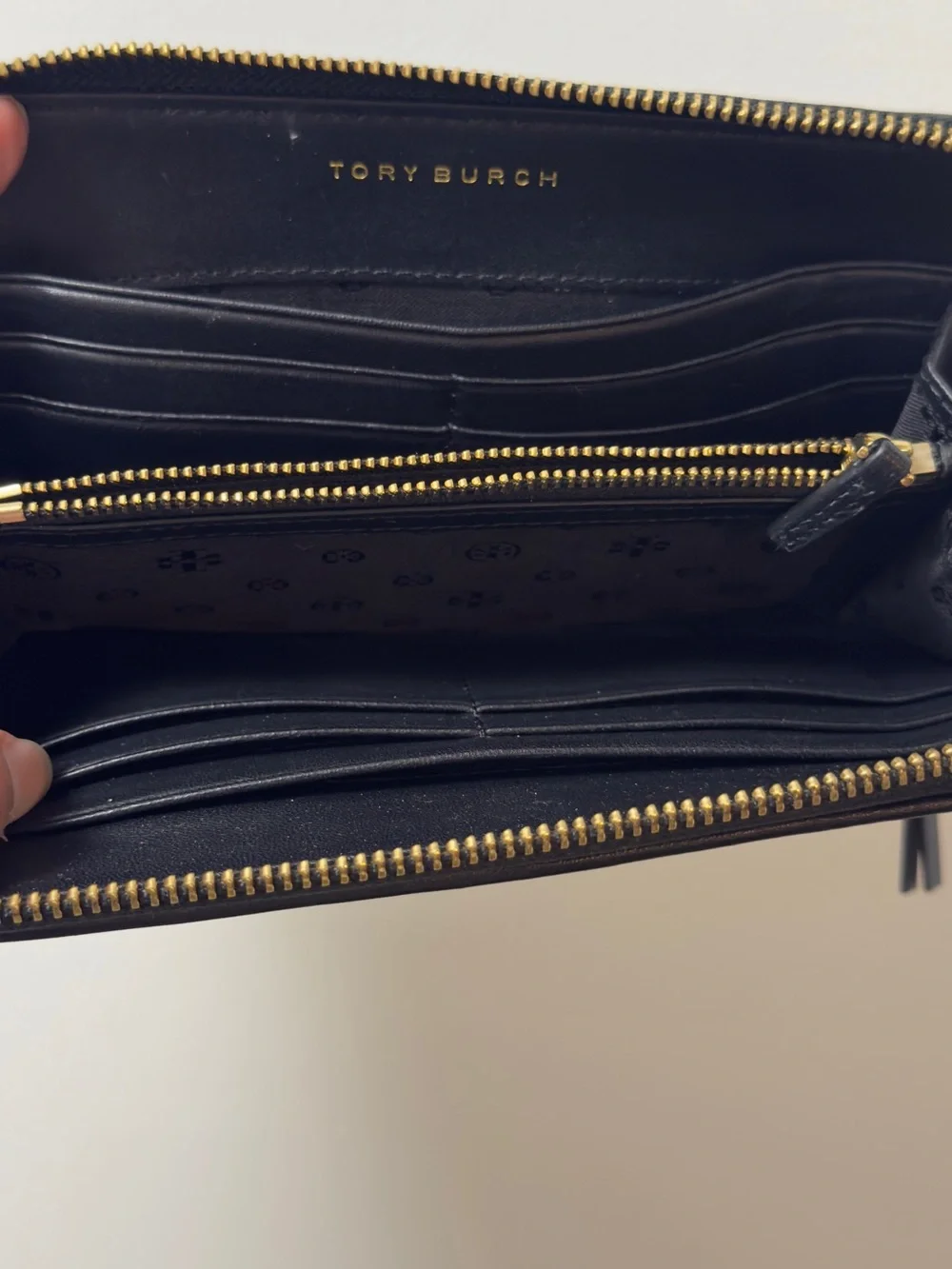 Tory Burch Black Quilted Zip Wallet with Tassel